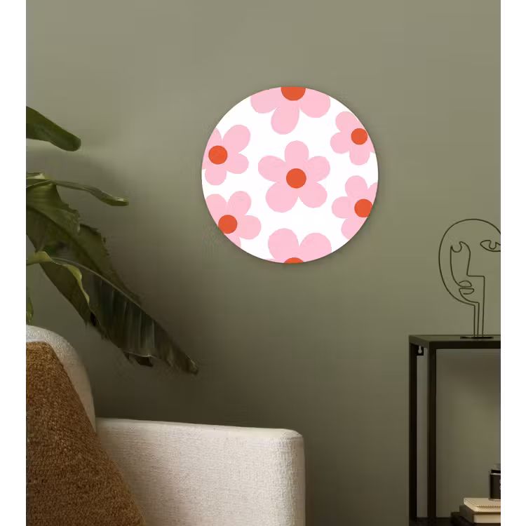Bloemen - Patroon - Modern - Roze - Wit Wandcirkel kunststof plaat 5mm dik klein -sfeer3