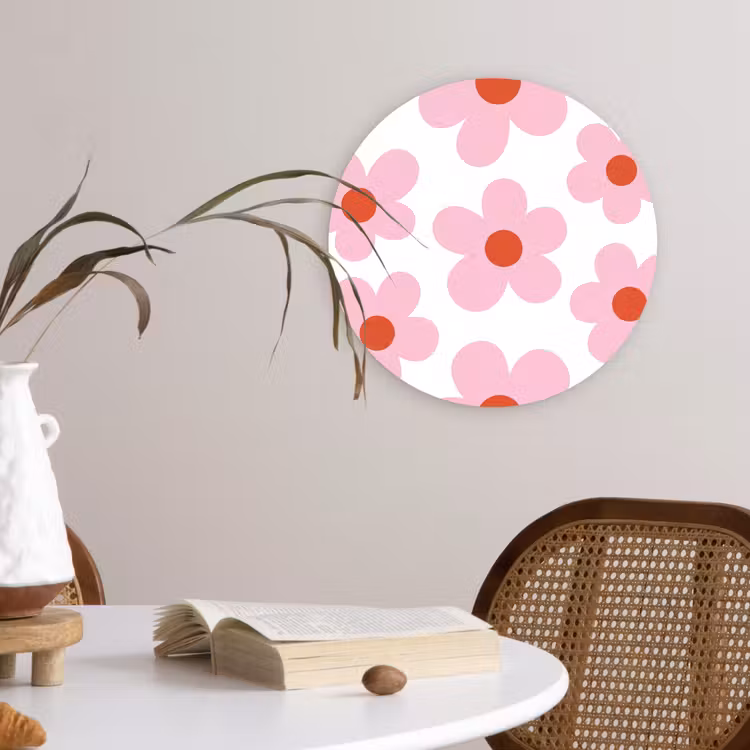 Bloemen - Patroon - Modern - Roze - Wit Wandcirkel kunststof plaat 5mm dik klein -sfeer4
