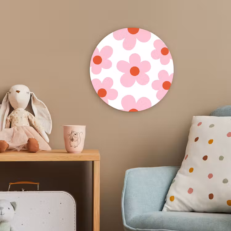 Bloemen - Patroon - Modern - Roze - Wit Wandcirkel kunststof plaat 5mm dik klein -tsfeer1_kind