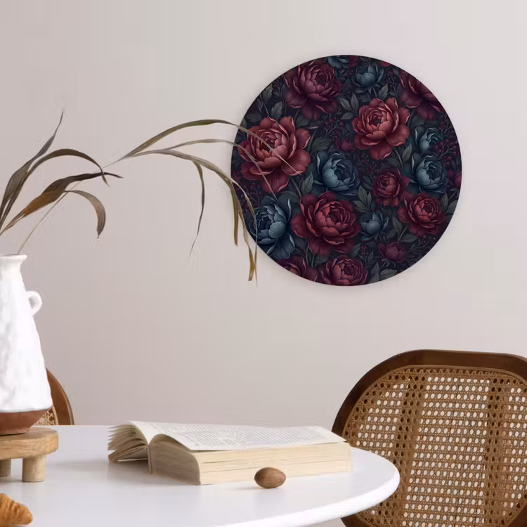 Bloemen - Patroon - Natuur - Klassiek - Donker Wandcirkel kunststof plaat 5mm dik klein -sfeer4