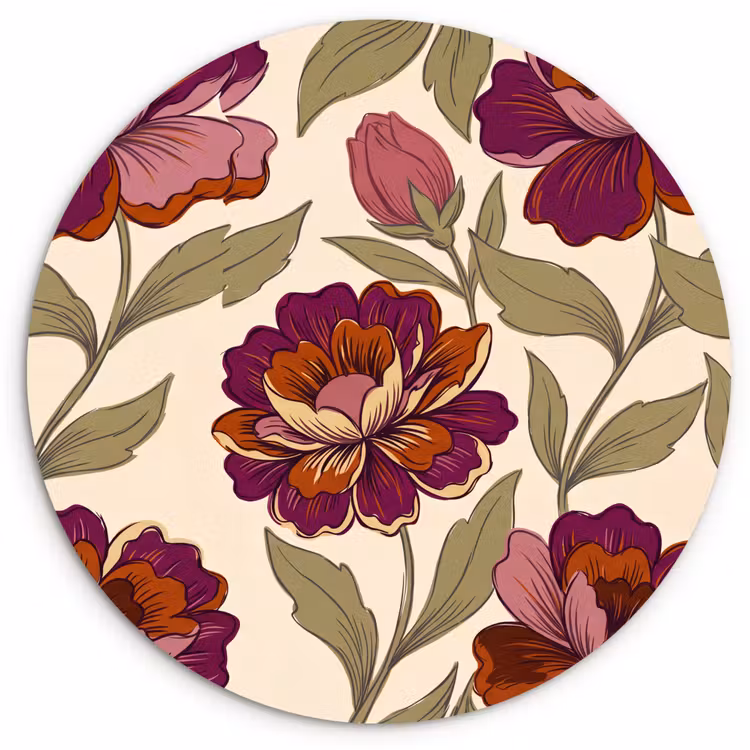 Bloemen - Patroon - Natuur - Modern - Paars Wandcirkel kunststof plaat 5mm dik klein -3d