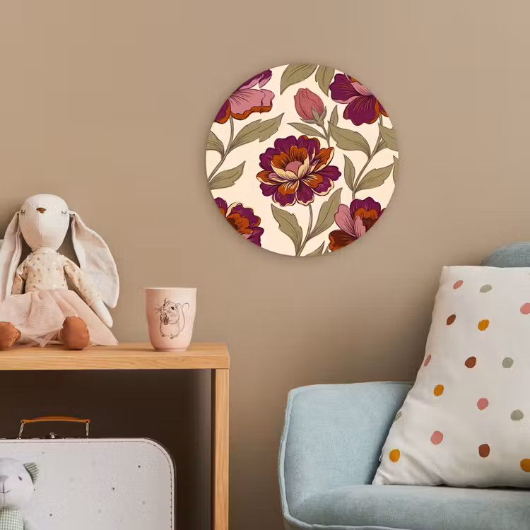 Bloemen - Patroon - Natuur - Modern - Paars Wandcirkel kunststof plaat 5mm dik klein -tsfeer1_kind