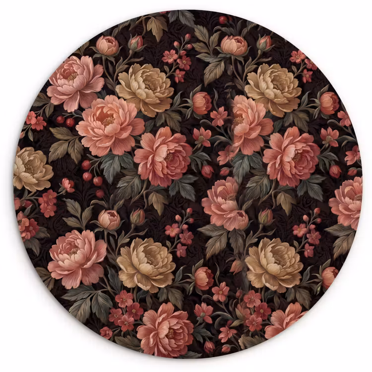 Bloemen - Patroon - Natuur - Vintage - Roze Wandcirkel kunststof plaat 5mm dik klein -3d