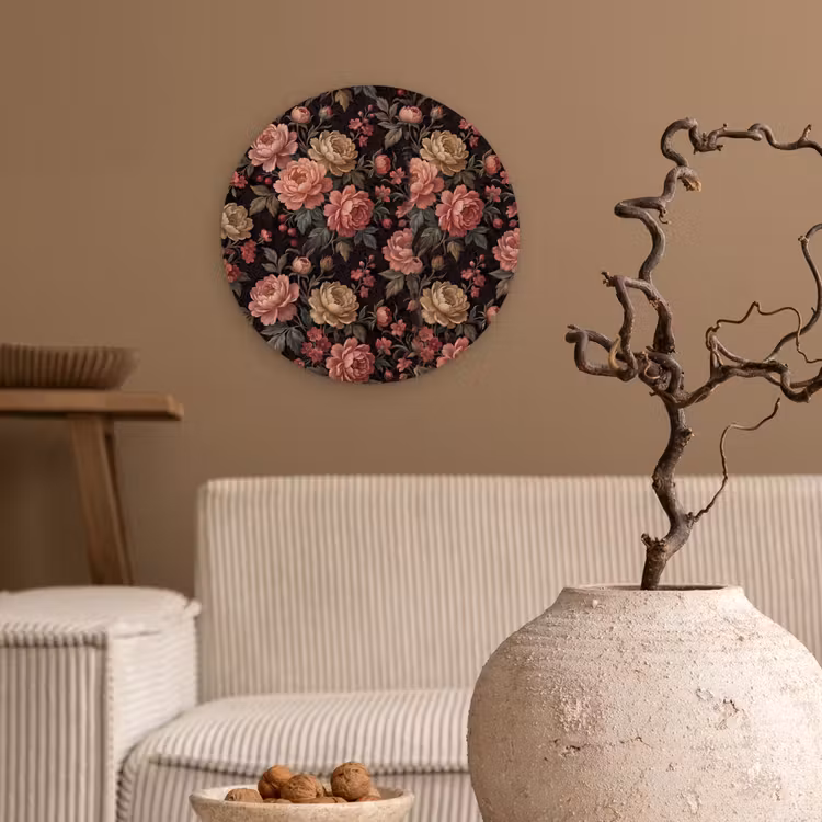 Bloemen - Patroon - Natuur - Vintage - Roze Wandcirkel kunststof plaat 5mm dik klein -sfeer1