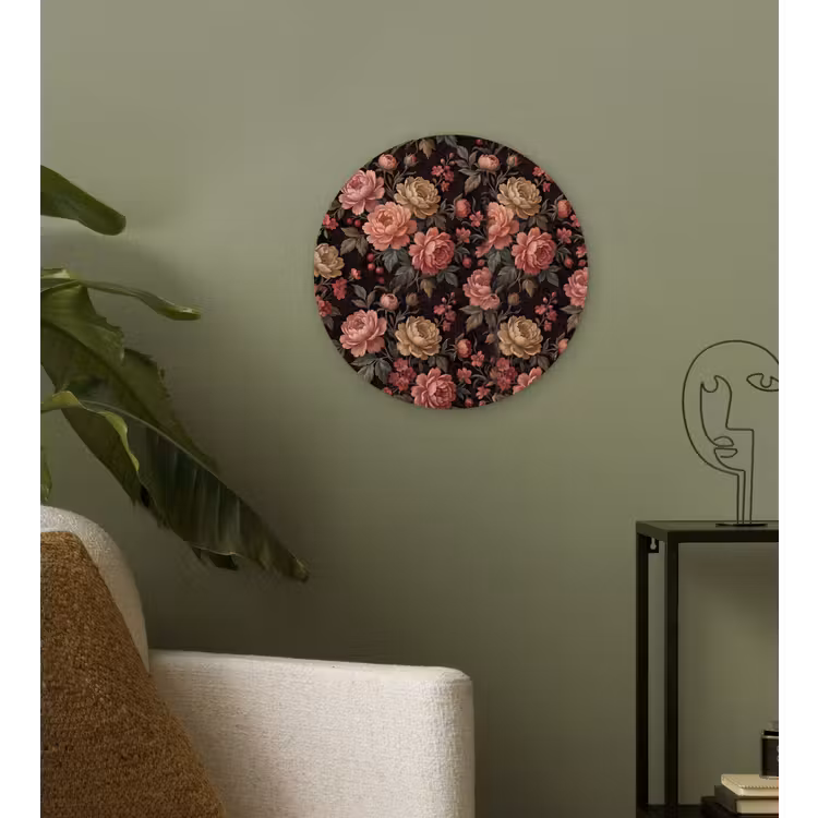 Bloemen - Patroon - Natuur - Vintage - Roze Wandcirkel kunststof plaat 5mm dik klein -sfeer3