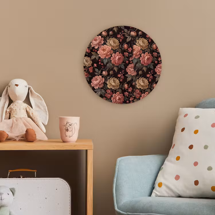 Bloemen - Patroon - Natuur - Vintage - Roze Wandcirkel kunststof plaat 5mm dik klein -tsfeer1_kind