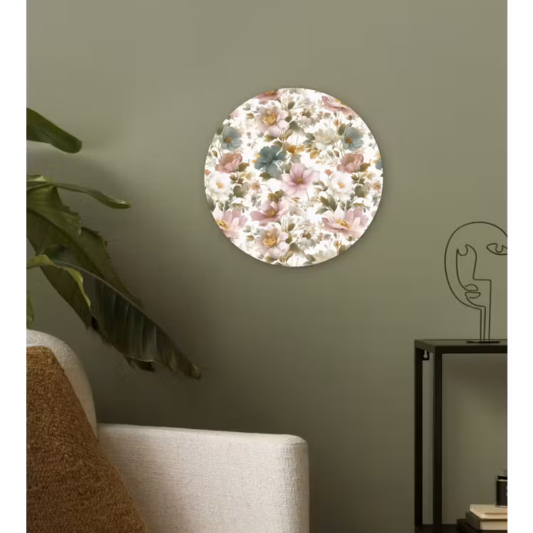 Bloemen - Patroon - Pastel Wandcirkel kunststof plaat 5mm dik klein 188 -sfeer3