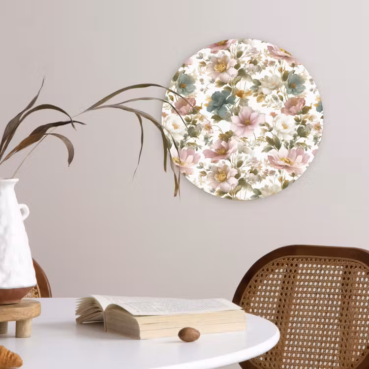 Bloemen - Patroon - Pastel Wandcirkel kunststof plaat 5mm dik klein 188 -sfeer4