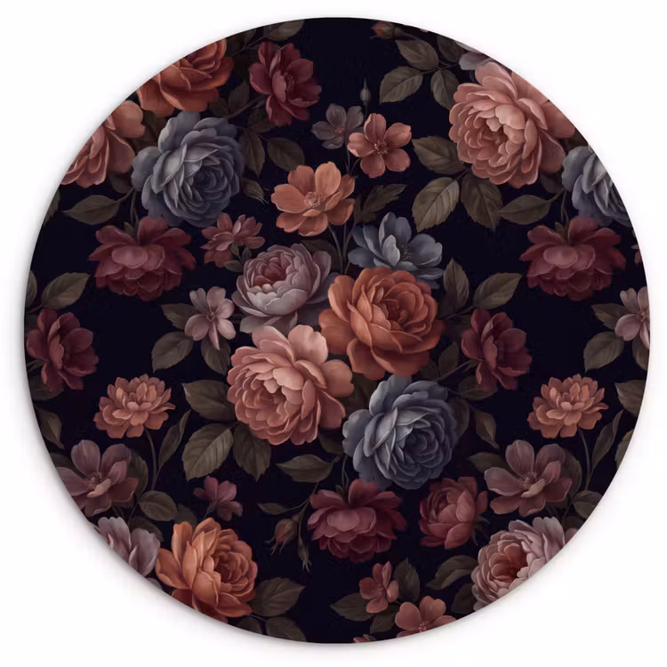 Bloemen - Patroon - Vintage - Donker - Roze Wandcirkel kunststof plaat 5mm dik klein -3d
