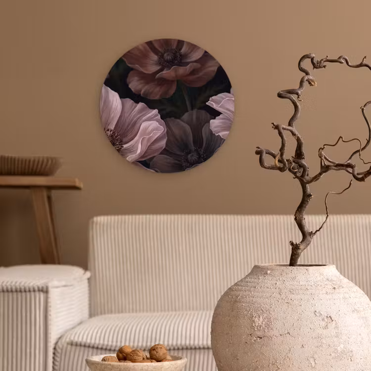 Bloemen - Natuur - Roze - Donker - Modern Wandcirkel kunststof plaat 5mm dik klein -sfeer1
