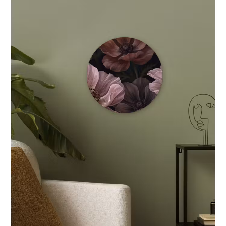 Bloemen - Natuur - Roze - Donker - Modern Wandcirkel kunststof plaat 5mm dik klein -sfeer3