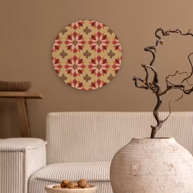 Bloemen - Retro - Groen Wandcirkel kunststof plaat 5mm dik klein 188 -sfeer1