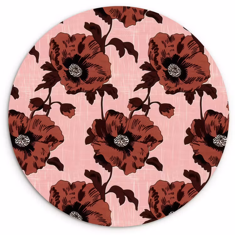 Bloemen - Retro - Rood Wandcirkel kunststof plaat 5mm dik klein 188 -3d