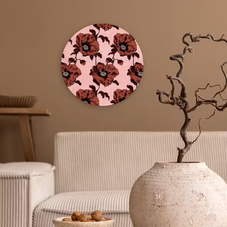 Bloemen - Retro - Rood Wandcirkel kunststof plaat 5mm dik klein 188 -sfeer1