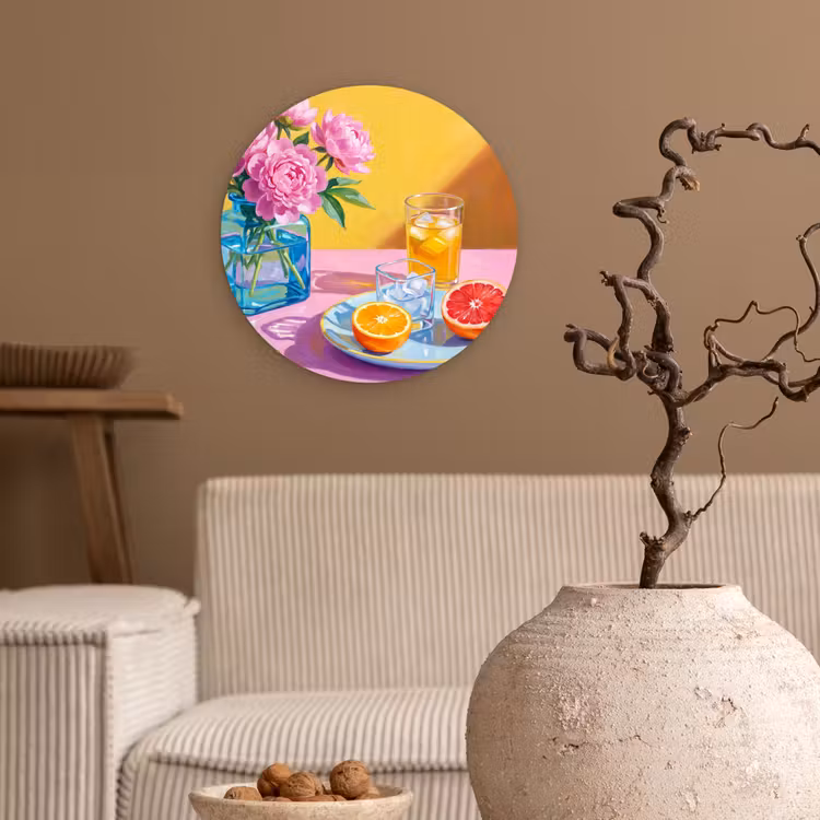 Forexbild Rund - Blumen – Rosa – Modern - Bloemen - Roze - Modern Wandcirkel kunststof plaat 5mm dik klein