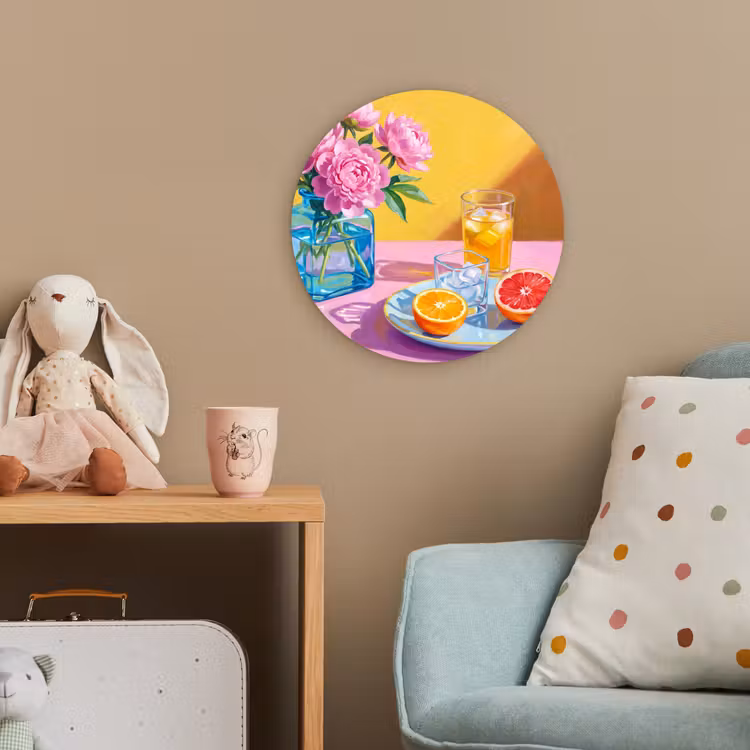 Forexbild Rund - Blumen – Rosa – Modern - Bloemen - Roze - Modern Wandcirkel kunststof plaat 5mm dik klein