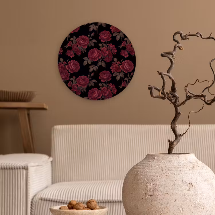 Bloemen - Roos - Patroon - Klassiek - Rood Wandcirkel kunststof plaat 5mm dik klein -sfeer1
