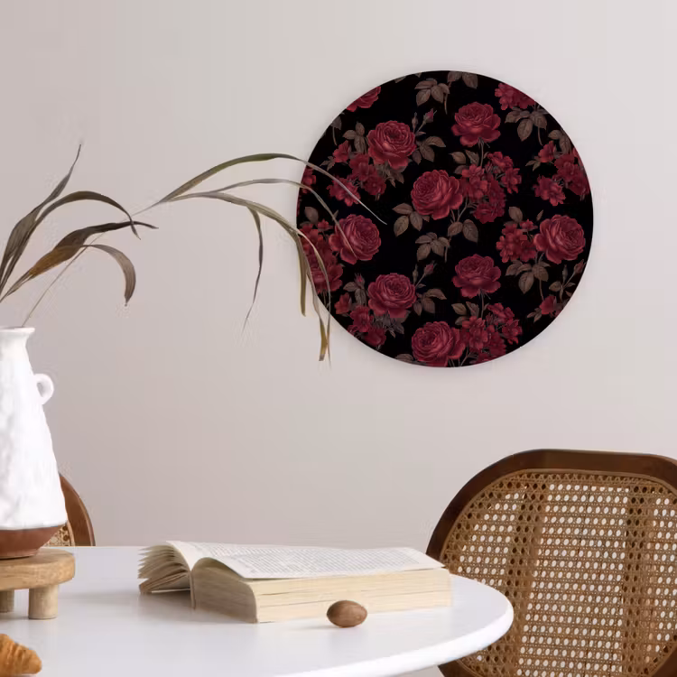 Bloemen - Roos - Patroon - Klassiek - Rood Wandcirkel kunststof plaat 5mm dik klein -sfeer4