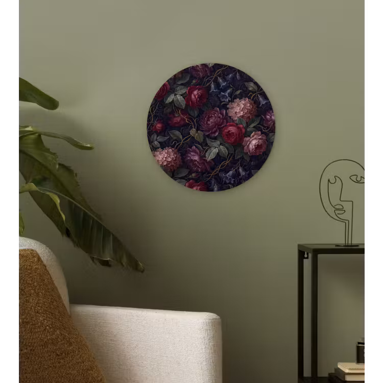 Bloemen - Rood - Klassiek - Donker - Patroon Wandcirkel kunststof plaat 5mm dik klein -sfeer3
