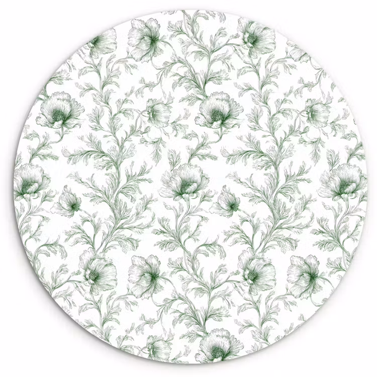 Bloemen - Getekend - Groen Wandcirkel kunststof plaat 5mm dik klein 188 -3d