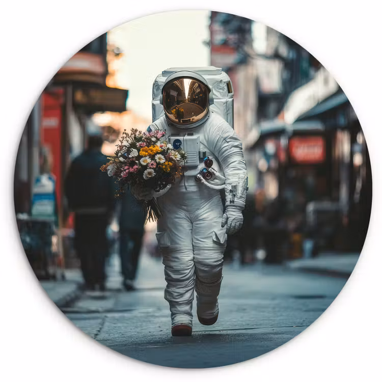 Boeket - Bloemen - Kleurrijk - Astronaut Wandcirkel kunststof plaat 5mm dik klein -3d