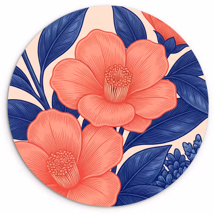 Forexbild Rund - Blüten – Blätter – Botanik - Bloemen - Bladeren - Botanisch Wandcirkel kunststof plaat 5mm dik klein