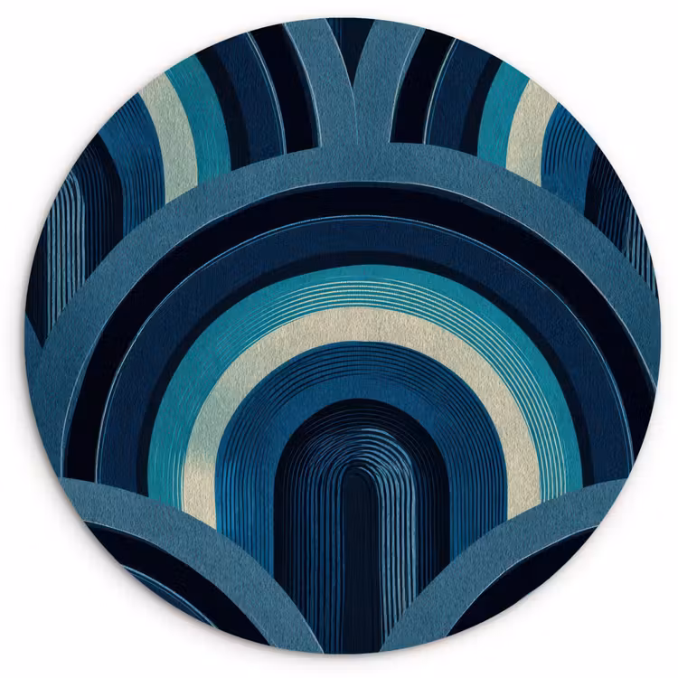 Bogen - Geometrisch - Patroon - Blauw - Retro Wandcirkel kunststof plaat 5mm dik klein 188 -3d