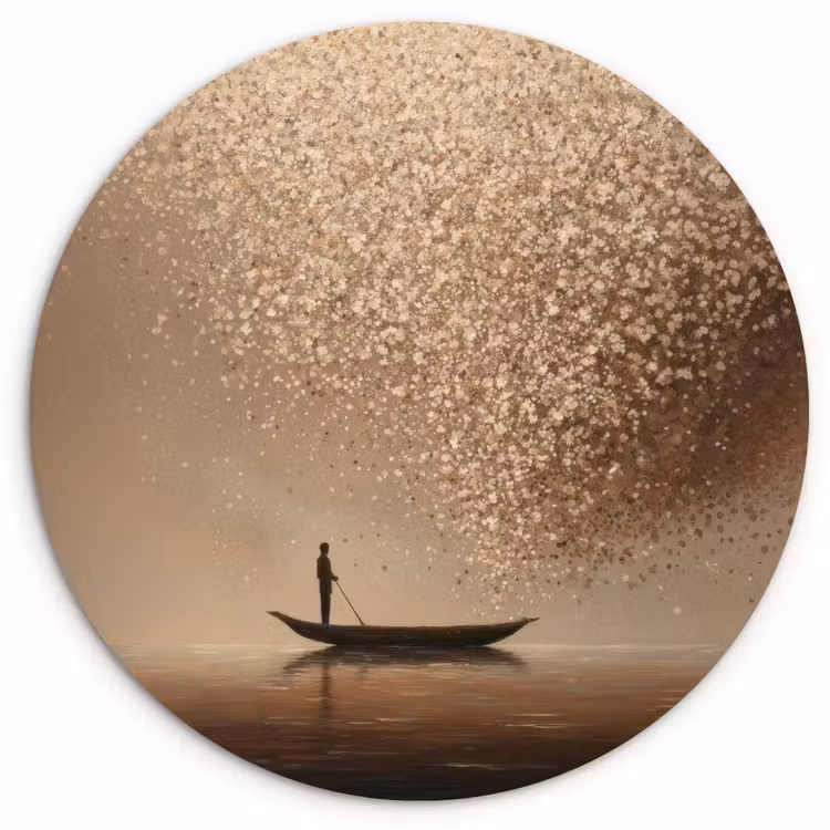 Bootje - Blaadjes - Goud - Water Wandcirkel kunststof plaat 5mm dik klein -3d