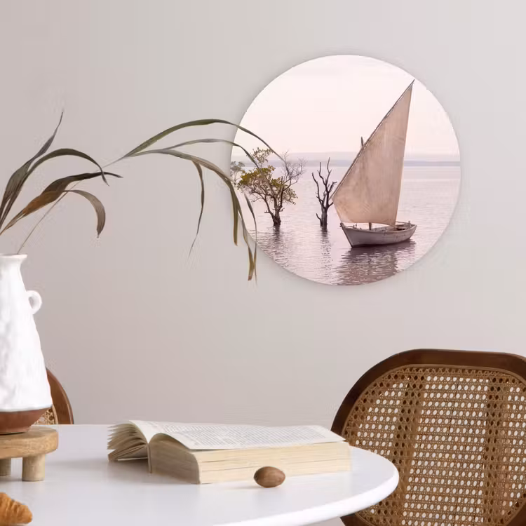 Boot - Zeil - Water - Tropisch - Natuur Wandcirkel kunststof plaat 5mm dik klein -sfeer4