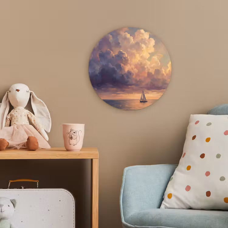 Boot - Zonsondergang - Zee - Natuur - Goud Wandcirkel kunststof plaat 5mm dik klein -tsfeer1_kind