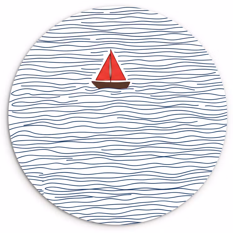 Boot - Water - Rood - Illustratie - Minimalistisch Wandcirkel kunststof plaat 5mm dik klein -3d