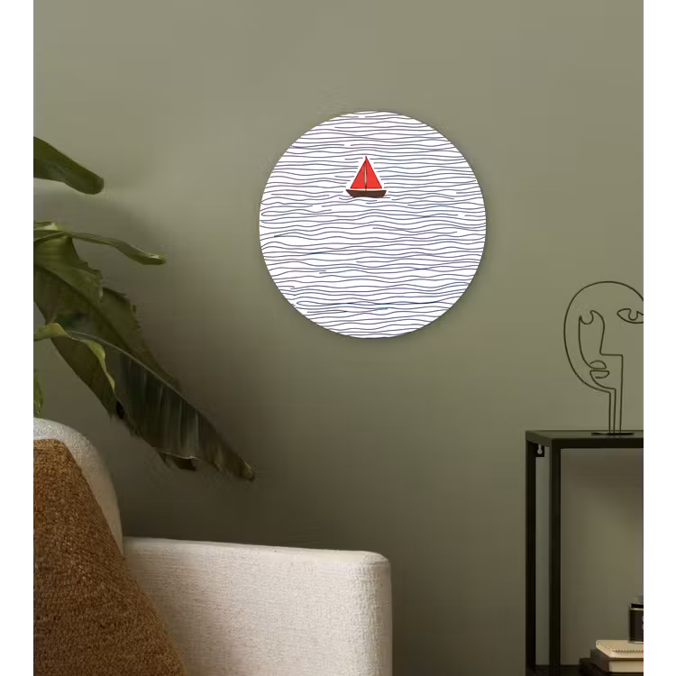 Boot - Water - Rood - Illustratie - Minimalistisch Wandcirkel kunststof plaat 5mm dik klein -sfeer3