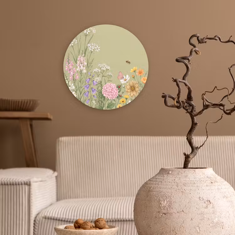 Botanisch - Bloemen - Kleurrijk Wandcirkel kunststof plaat 5mm dik klein -sfeer1