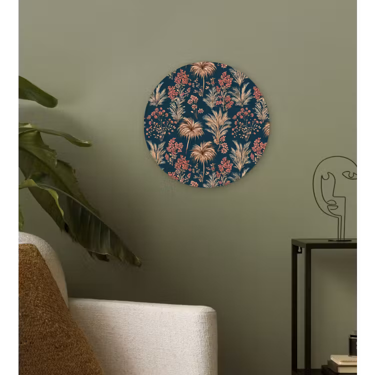 Botanisch - Patroon - Blauw Wandcirkel kunststof plaat 5mm dik klein 188 -sfeer3