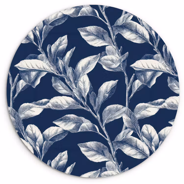 Botanisch - Patroon - Blauw Wandcirkel kunststof plaat 5mm dik klein 188 -3d