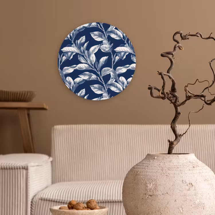 Botanisch - Patroon - Blauw Wandcirkel kunststof plaat 5mm dik klein 188 -sfeer1