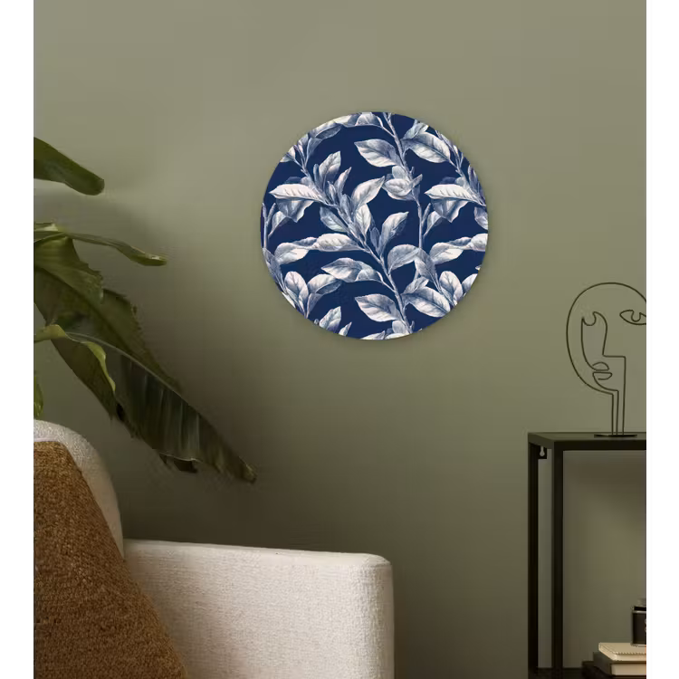 Botanisch - Patroon - Blauw Wandcirkel kunststof plaat 5mm dik klein 188 -sfeer3