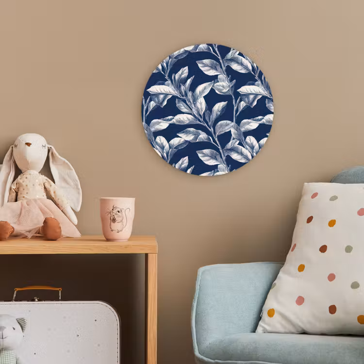 Botanisch - Patroon - Blauw Wandcirkel kunststof plaat 5mm dik klein 188 -tsfeer1_kind