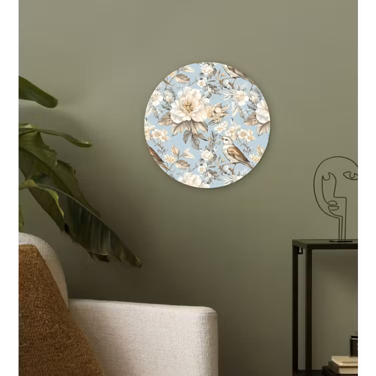 Botanisch - Zangvogel - Blauw Wandcirkel kunststof plaat 5mm dik klein 188 -sfeer3