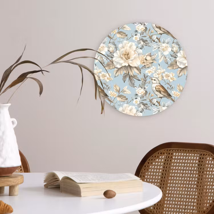 Botanisch - Zangvogel - Blauw Wandcirkel kunststof plaat 5mm dik klein 188 -sfeer4