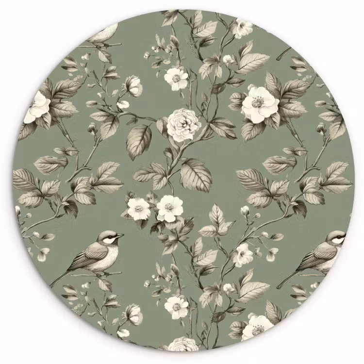 Botanisch - Vogels - Groen Wandcirkel kunststof plaat 5mm dik klein 188 -3d