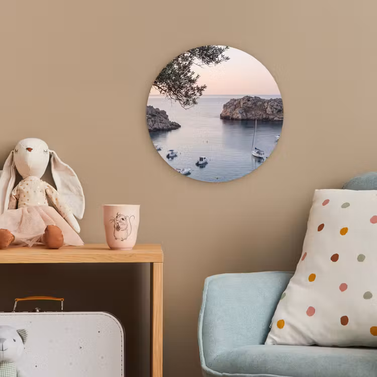 Forexbild Rund - Bucht – Boote – Sonnenuntergang - Baai - boten - zonsondergang Wandcirkel kunststof plaat 5mm dik klein