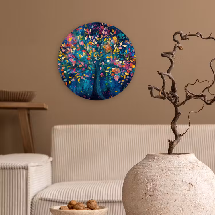 Kleurrijk - Boom - Magisch - Abstract Wandcirkel kunststof plaat 5mm dik klein -sfeer1
