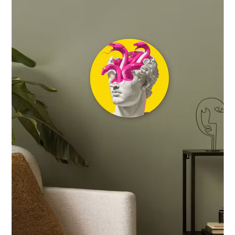Buste - Slangen - Geel Wandcirkel kunststof plaat 5mm dik klein -sfeer3