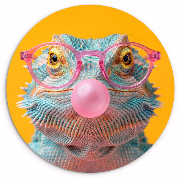 Kameleon - Kauwgom - Kleurrijk Wandcirkel kunststof plaat 5mm dik klein -3d