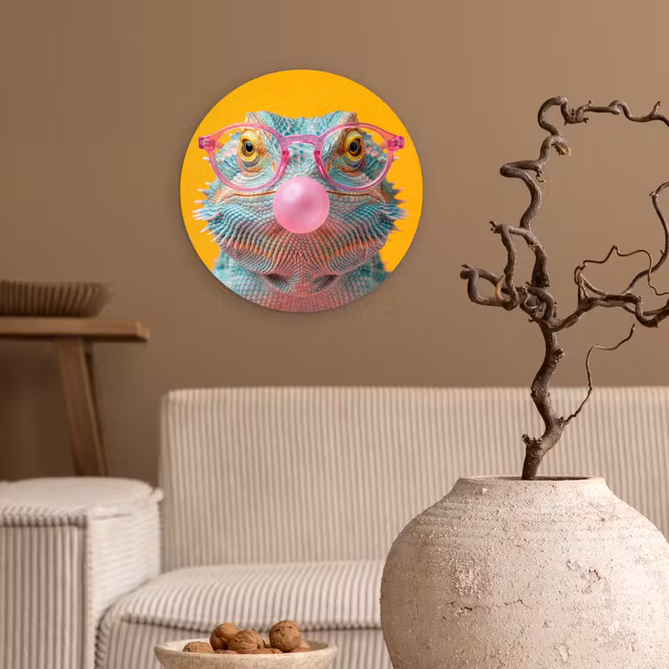 Kameleon - Kauwgom - Kleurrijk Wandcirkel kunststof plaat 5mm dik klein -sfeer1