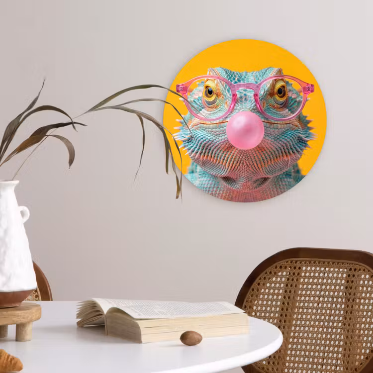 Kameleon - Kauwgom - Kleurrijk Wandcirkel kunststof plaat 5mm dik klein -sfeer4