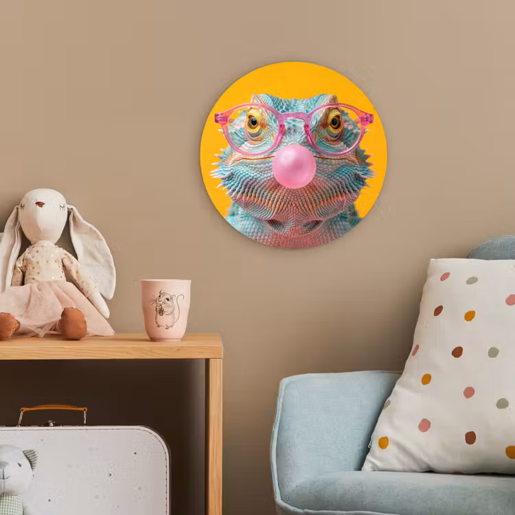 Kameleon - Kauwgom - Kleurrijk Wandcirkel kunststof plaat 5mm dik klein -tsfeer1_kind