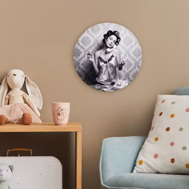 Chic - Vrouw - Zwart - Wit Wandcirkel kunststof plaat 5mm dik klein -tsfeer1_kind