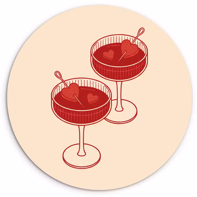 Cocktail - Hartjes - Liefde - Illustratie - Rood Wandcirkel kunststof plaat 5mm dik klein -3d